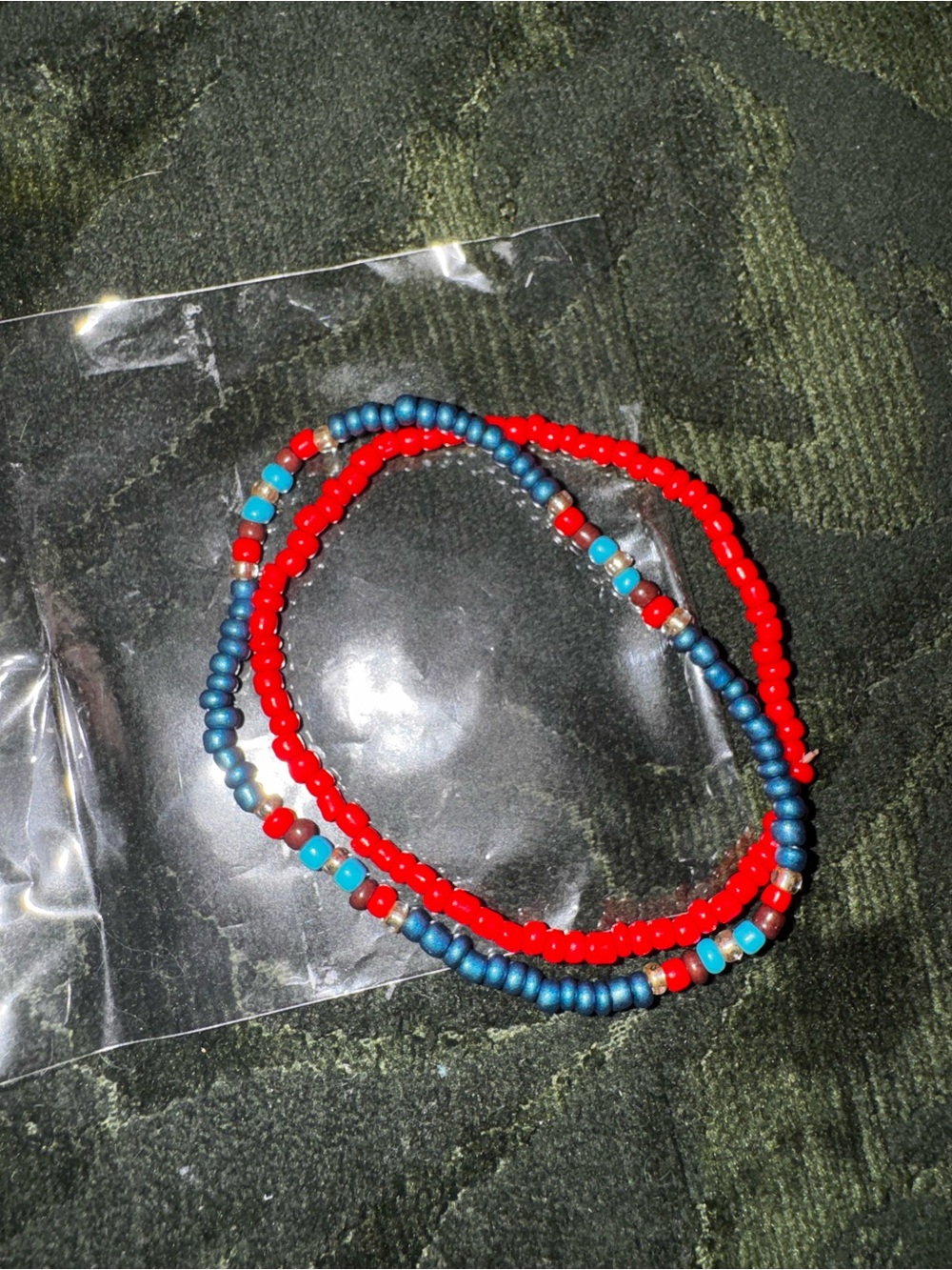 Handmade Red and Blue Seed Bead Stretch Bracelets